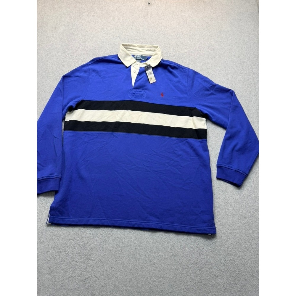 Polo Ralph Lauren Mens Blue Striped Long Sleeve Rugby Shirt Large NWT 0456196